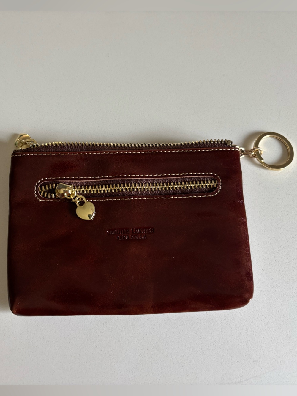 Genuine Leather Small Zip Pouch in Deep Brown